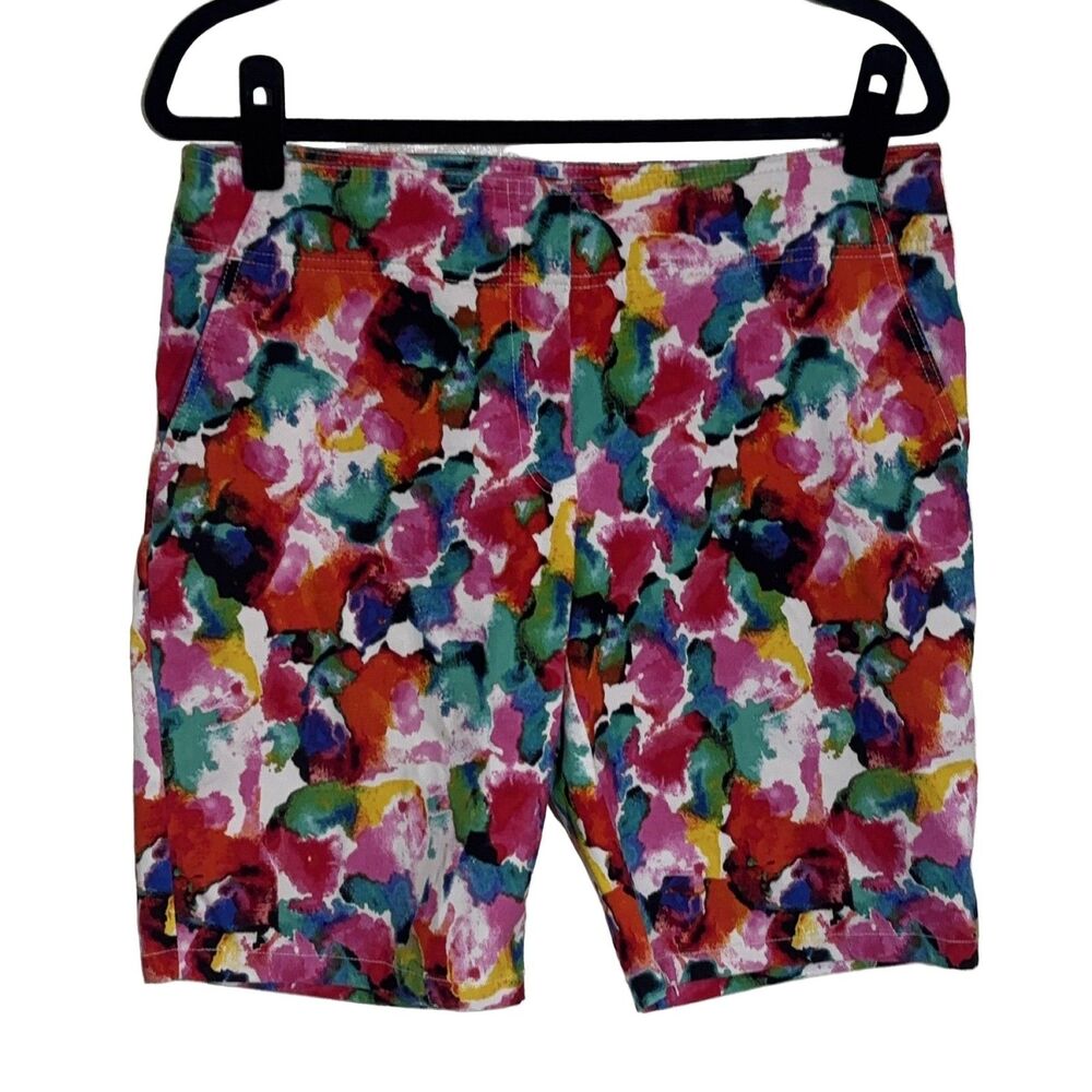 IZOD Golf Shorts Women's Size 12 Multicolor Floral Stretch Bermuda 9.5" Inseam
